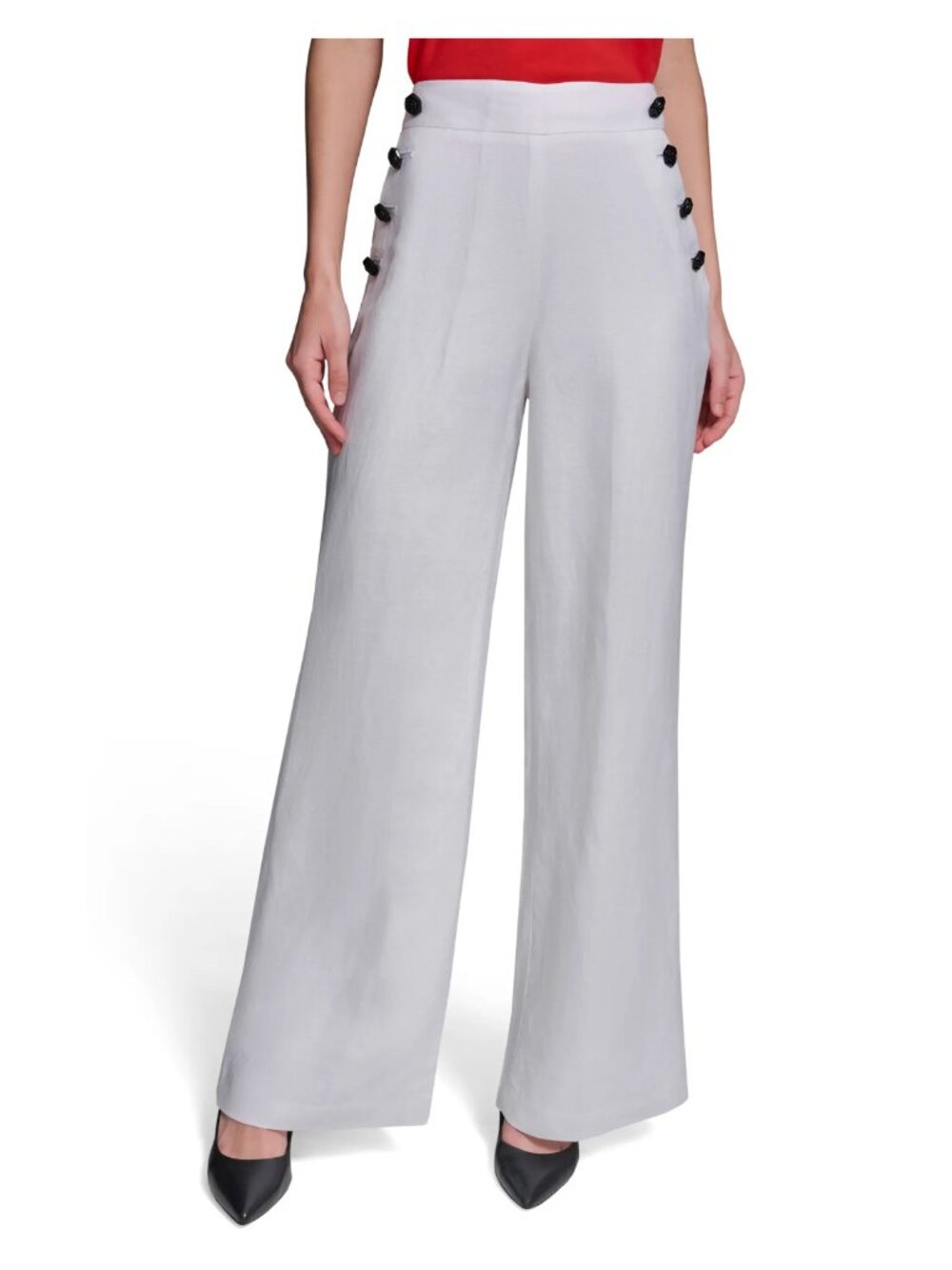 Karl Lagerfeld Paris Linen Blend Sailor Wide Leg Pants Soft White 14 NWT